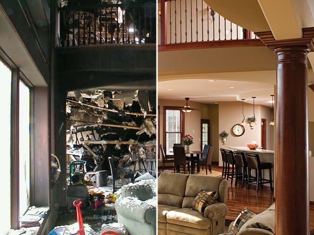 Before and after or home effected by house fire