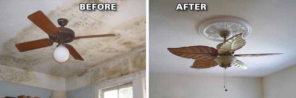 Before and after of ceiling effected by flooding