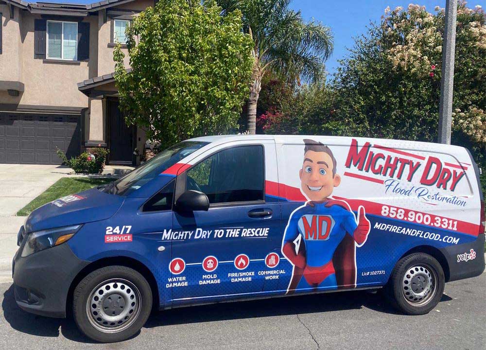 Mighty dry to the rescue van servicing a home