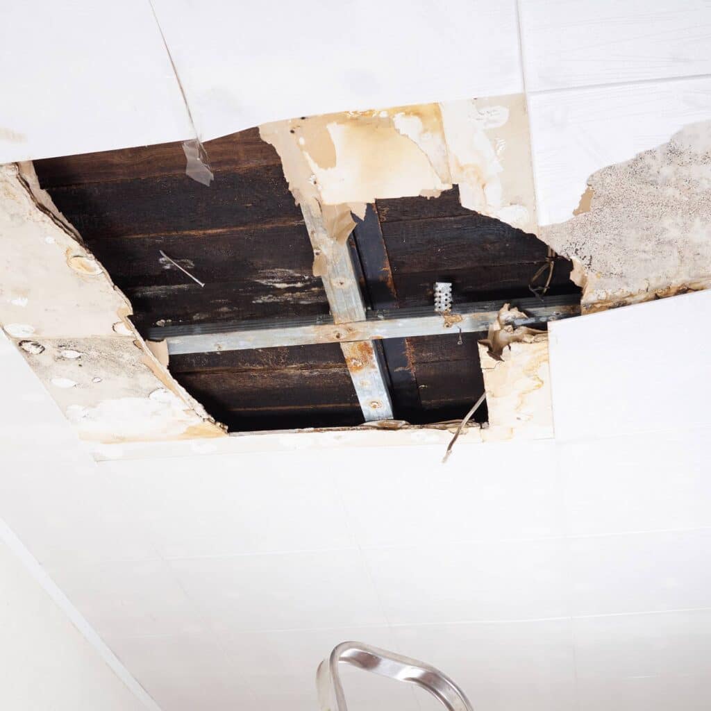 Water leak damage in the office